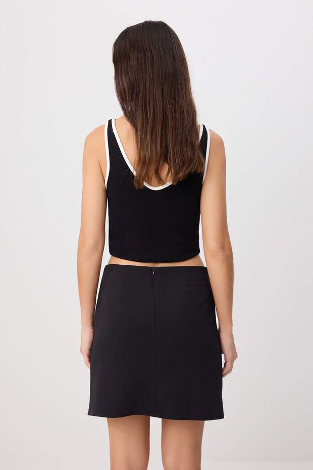 Siyah A-line/Çan Dokuma Mini Etek TWOAW23ET00082 - 4