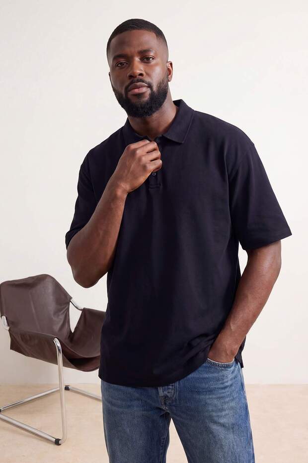 Big Size Navy Blue Regular Flexible Pique Fabric Polo Neck T-Shirt Tmnss26Bp00006