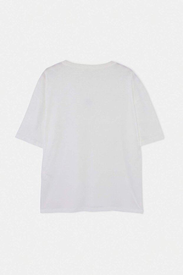 Büyük Beden Ekru Oversize Penguen Nakışlı %100 Pamuk T-shirt TMNSS24BF00013 - 6