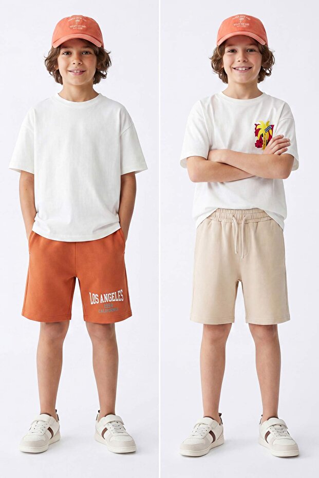 Kiremit-Taş Slogan Örme Şort & Bermuda TKDSS25SR00004 - 1