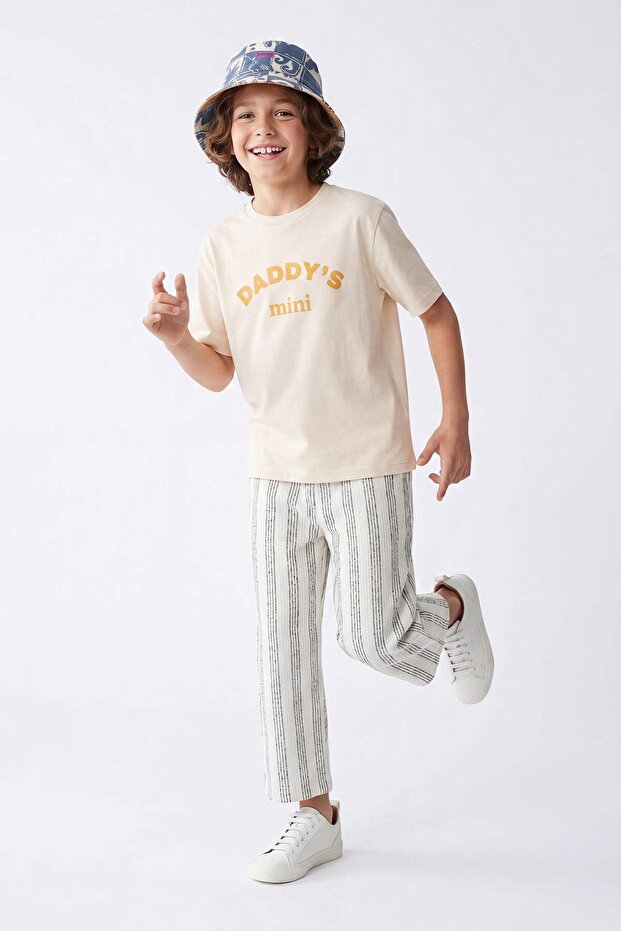 Ekru-Kırmızı 2'li Baskılı Unisex Örme T-Shirt TKDSS26TS00069 - 6