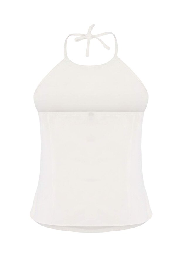 Ekru Gabardin Dokuma Büyük Beden Bluz TBBSS26AF00007 - 3