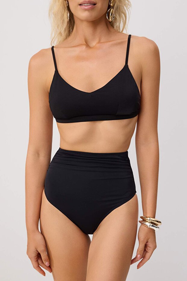 Siyah İncelten Etkili Hipster Süper Yüksek Bel Bikini Altı TBESS20BA0018 - 3
