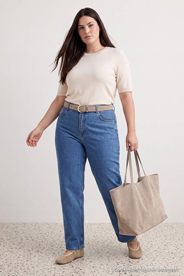 Mavi Yüksel Bel 90'lar Straight Fit %100 Pamuk Non-Stretch Büyük Beden Jeans TBBAW26CJ00052