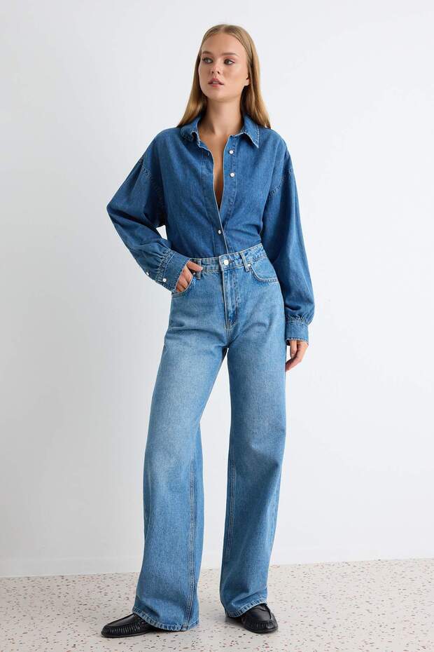 Mavi Yüksek Bel Geniş Paça Wide Leg Jeans TWOAW24JE00074 - 2