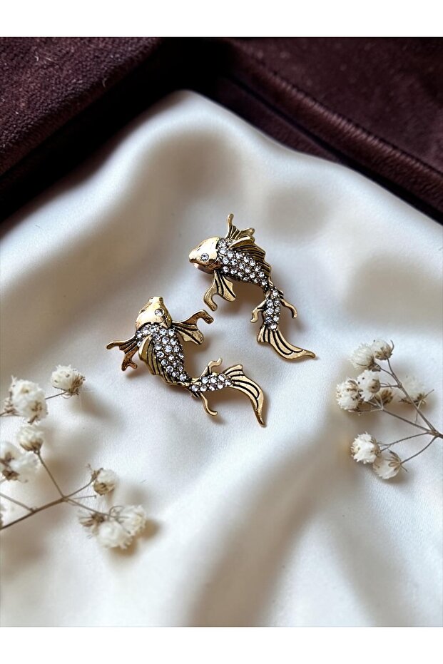 Crystal Earrings with Fish Figures