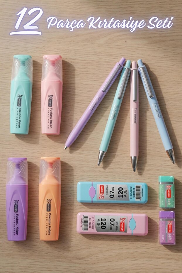 X Dekomus Pastel Touch Collection 12 Piece Stationery Set 4 Highlighter Pens, Tip Pen & 2 t Pens