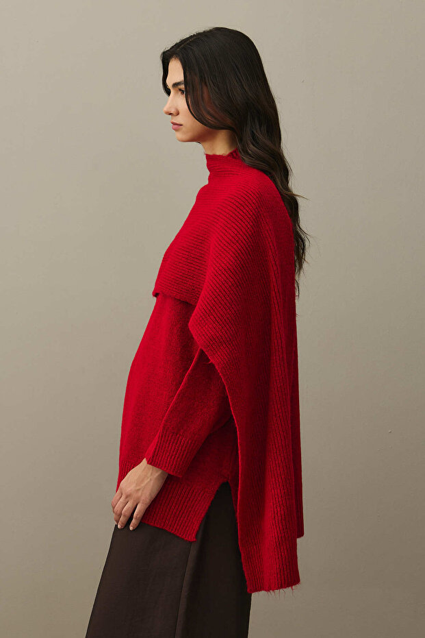 Mohair Blended Scarf Sweater Red