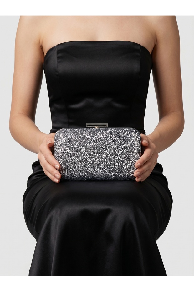 Anthracite Gray Color Sequin Sequin Bag Evening Bag Evening Bag Portfolio Clutch