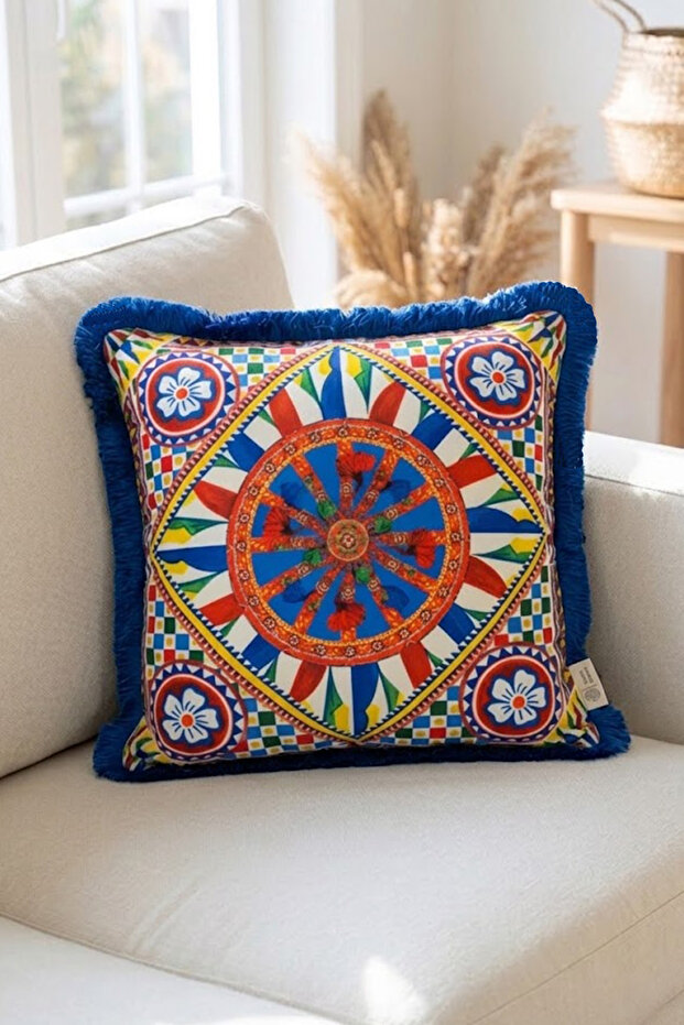 Cobalt Blue Tufted, Milano 9 Pattern Decorative 43X43Cm Square Throw Pillow Cover