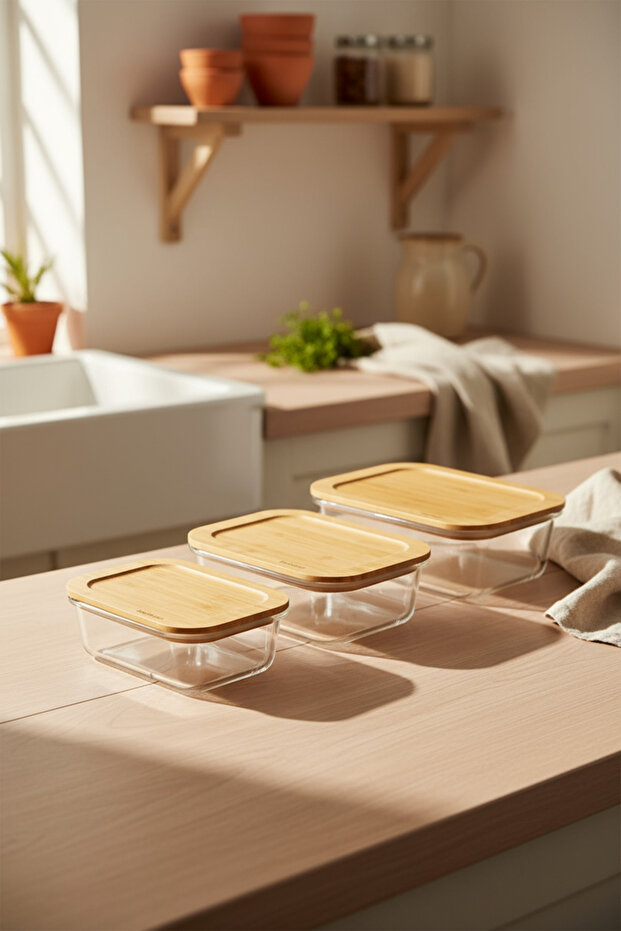 Lavi Rectangular Set of 3 Bamboo Storage Containers