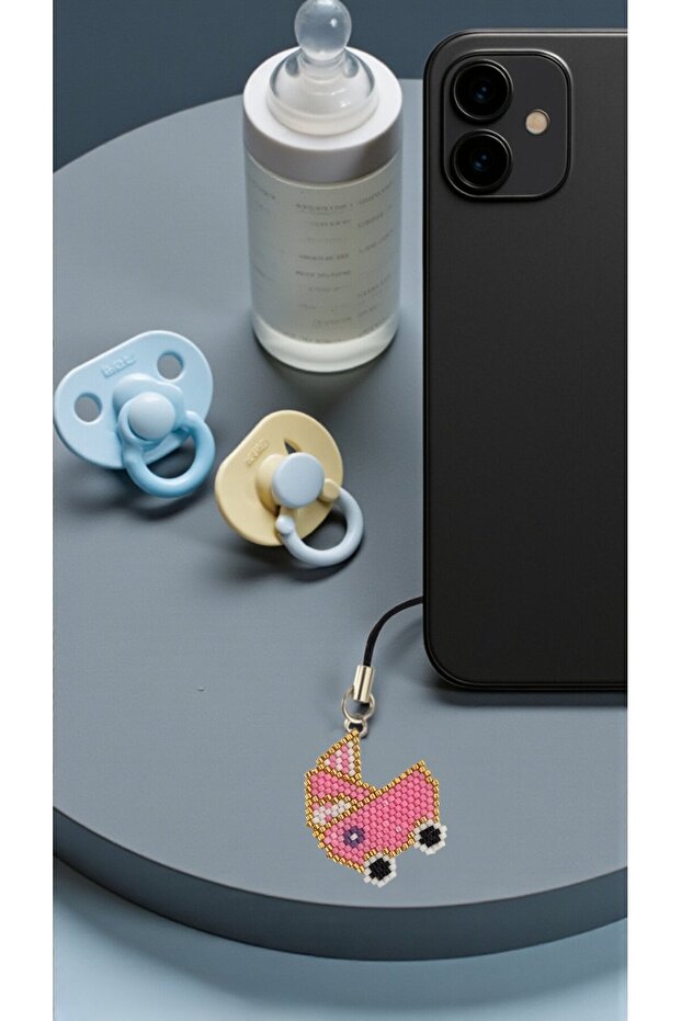 Miyuki Beads Handmade Pink Baby Stroller Phone Charm - Charm