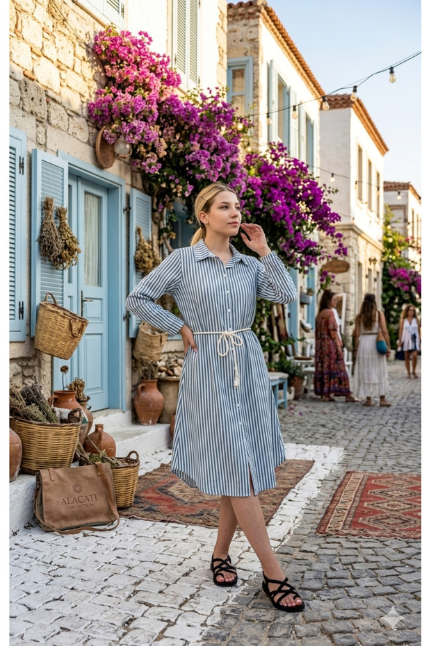 Women's Organic Cotton Long Sleeve Shirt Dress