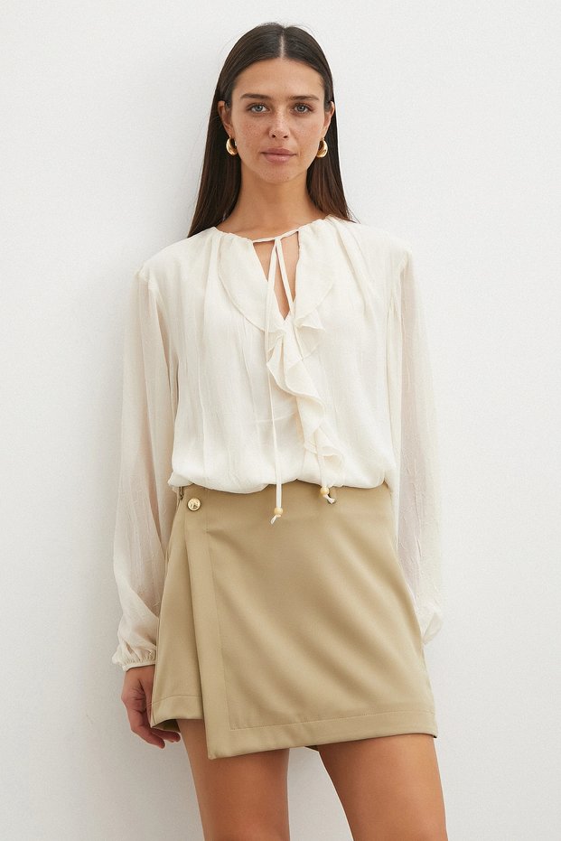Asymmetrical Cut Gold Buttoned Mini Short Skirt