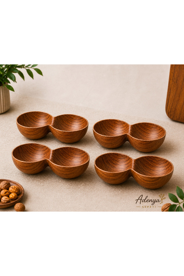 Adenya Basket 4 Pieces Renard Oslo Two-Compartment Snack Bowl - Soil Color -25 cm