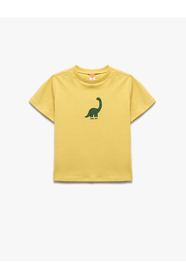 Dinosaur Printed Short Sleeve Crew Neck Cotton T-Shirt