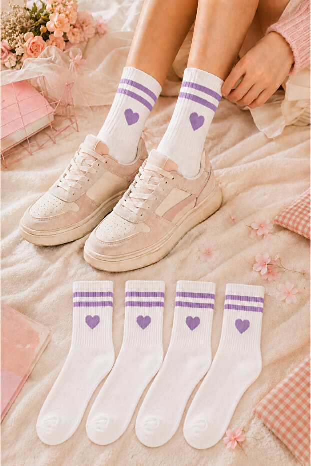 Women's 4-Piece Bamboo Stitch-Free Heart College Socks