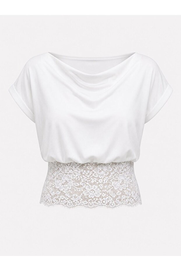 Women's Sandy Fabric Lace Detailed Off-Shoulder Blouse 205
