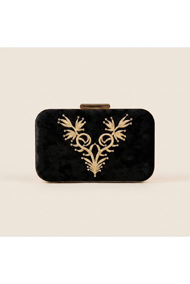 Turquoise Embroidery Detailed Bag Black