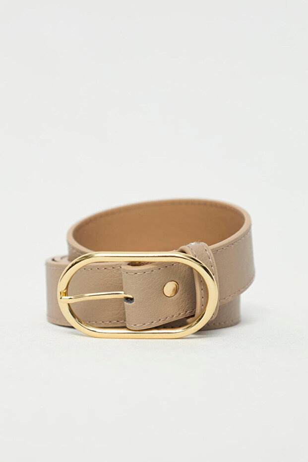 Gold Oval Buckle Detail Sand Color Belt