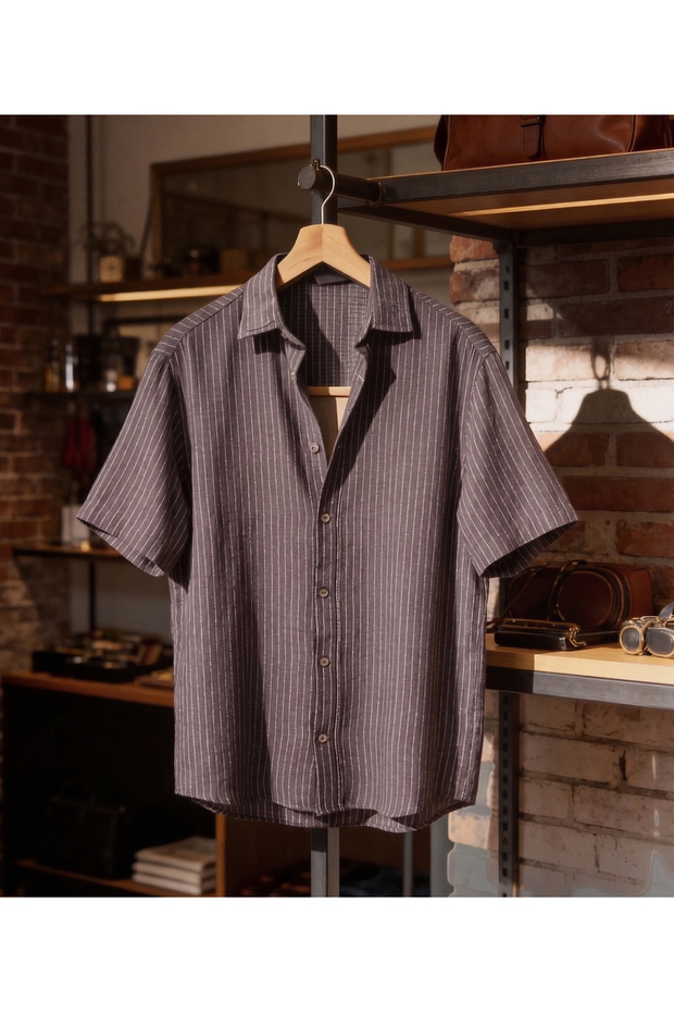 Men's Linen Oversize Relaxed Fit Short Sleeve Summer Shirt