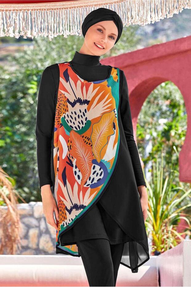 4562 Model Patterned Hijab Swimsuit