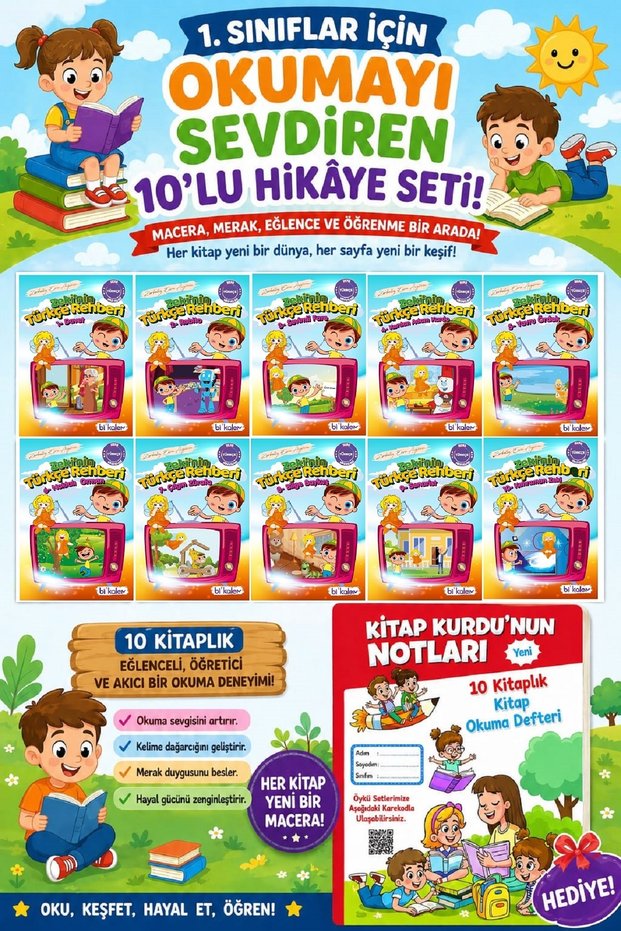 1.Sınıflar İçin Okumayı Sevdiren 10 lu Hikaye Seti 13 (Kitap Okuma Defteri Hediyeli)