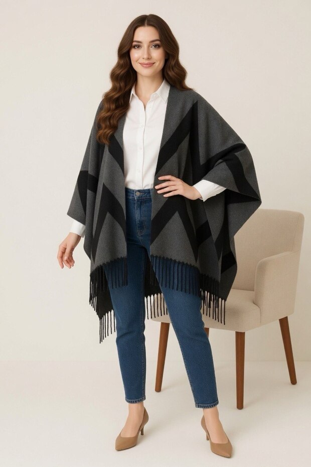 Women's winter double-sided poncho shoulder 140x140