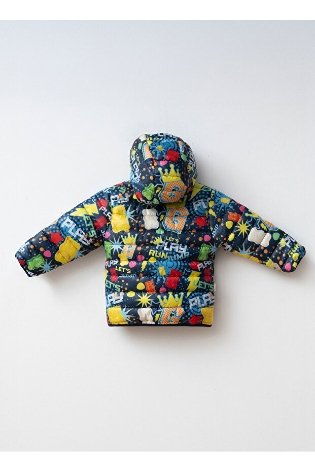 Navy Blue Boy's Patterned Puffer Jacket M203 - 4