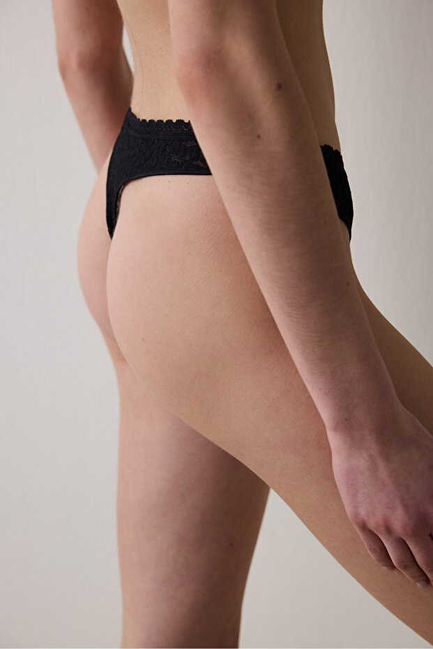 Easy Lace V Shape Black Thong - 2