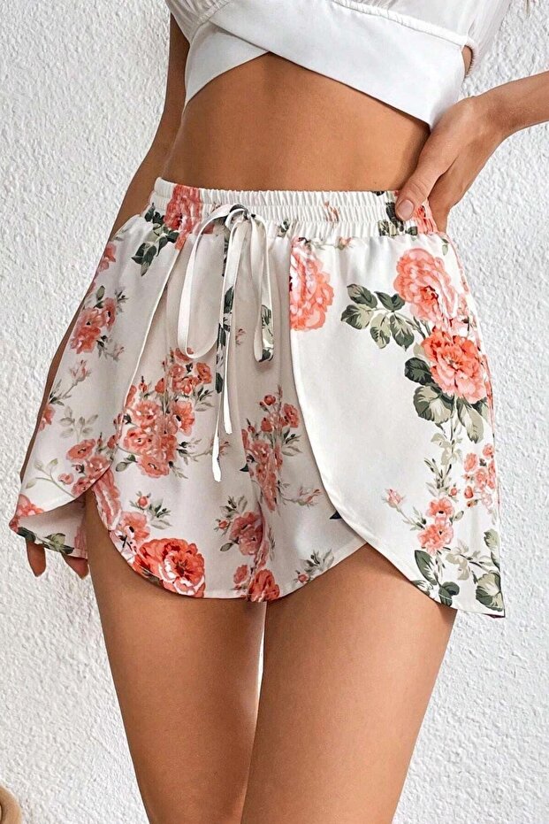 Floral Patterned Drawstring Swim Shorts - 4
