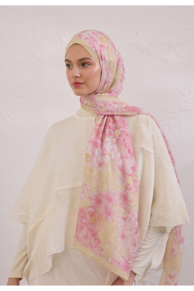 Summer Bloom Pattern Hemp Shawl Soft Pink