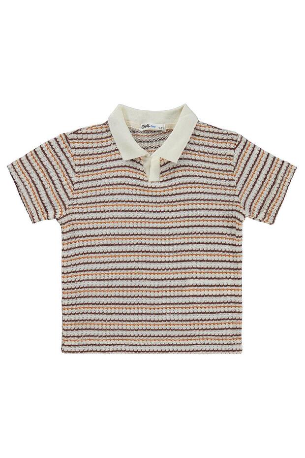 Polo Collar Thin Striped T-Shirt for 2-5 Years Old - Brown