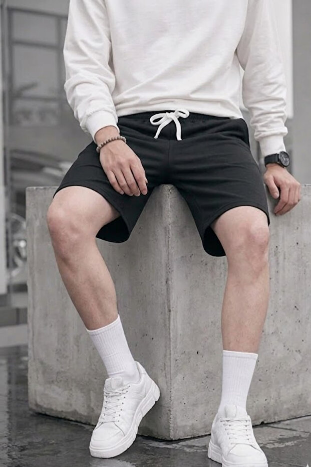 Men's Daily Basic Regular Black Shorts - 6