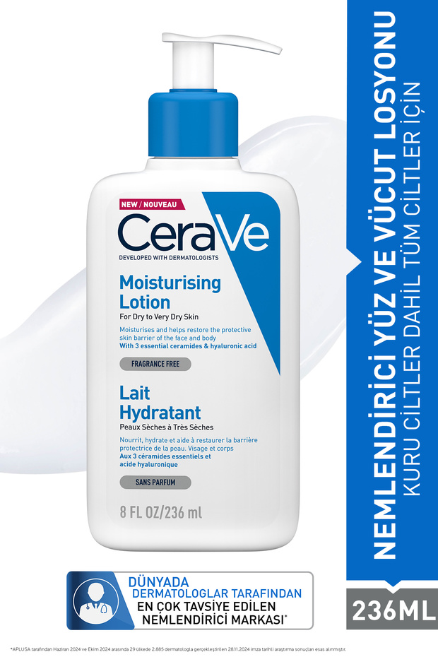 CeraVe Seramid ve Hyalüronik Asit içeren Nemlendirici Yüz ve Vücut Losyonu 236 ml