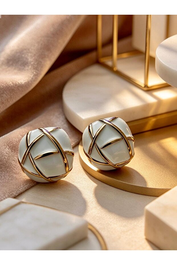 White Glow Gold Steel Earrings