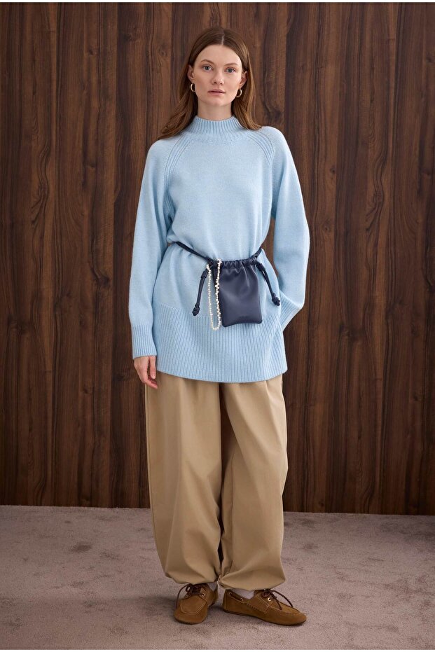 Turtleneck Basic Sweater Ice Blue - 3