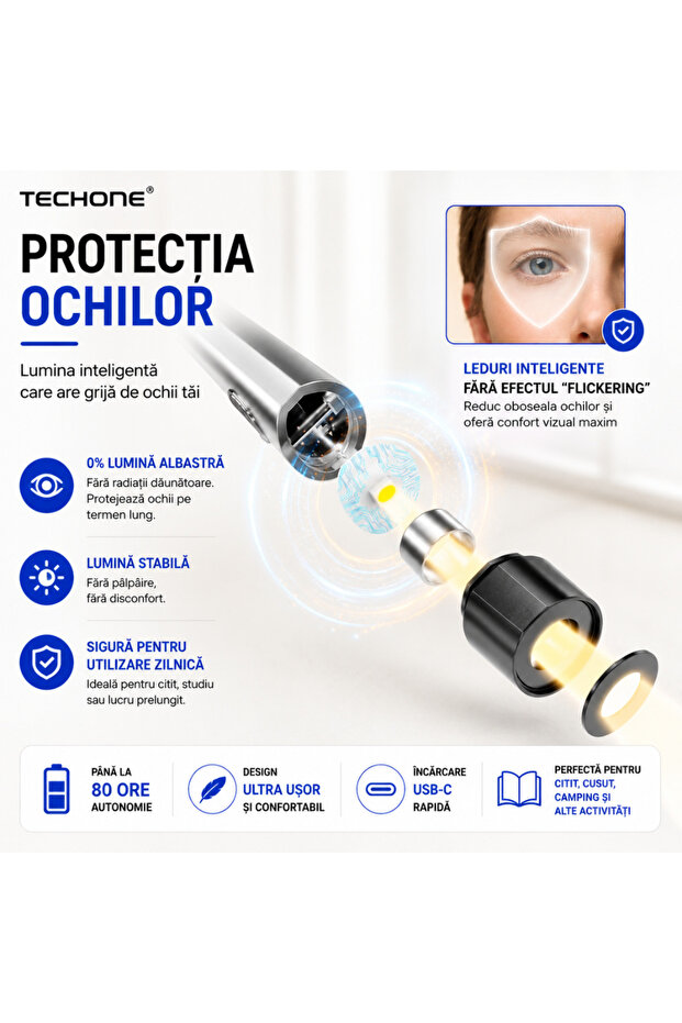 Pro Reader Neck Lamp for Reading, 2 x Super Bright LED, 3 Colors, 6 Intensity Levels, Black - 5