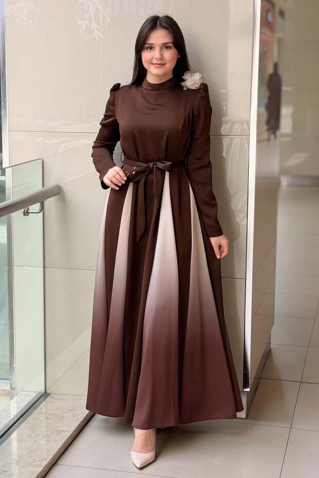 Gradient Evening Dress with Rose Brooch