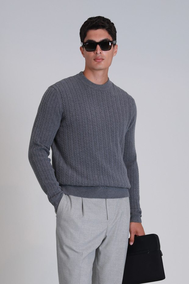 Men's Gray Sweater - Rıght Model - 1