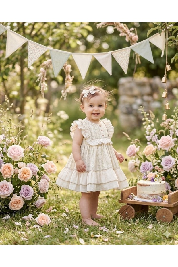 Baby Girl Ruffled Detail Dress 6-24 Months Summer 2-Piece Bandana Dress Set