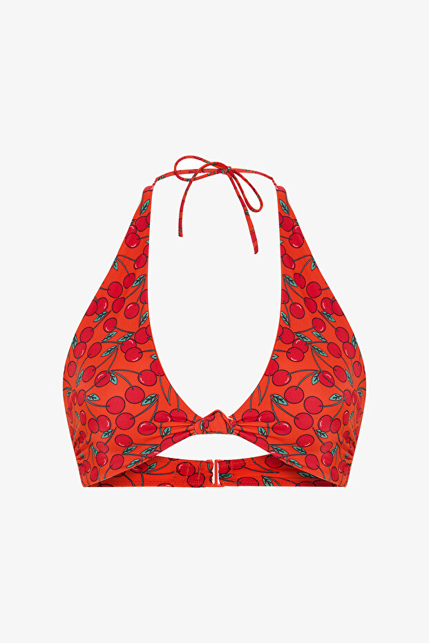 Chery Minimal Cut Cherry Patterned Bikini Top - 6