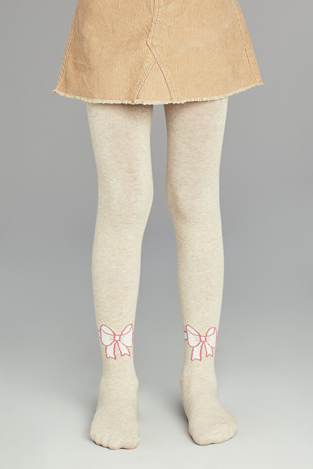 Girl's Latte Pretty Big Bow Pantyhose