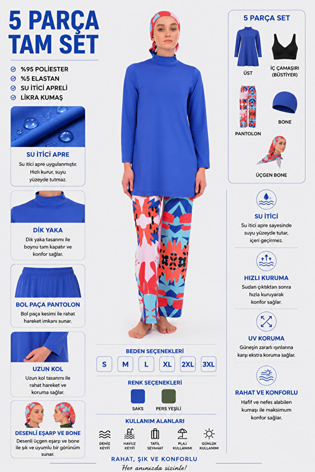 مايكلو ملابس سباحة حجاب منقوشة - ساكس بلو -