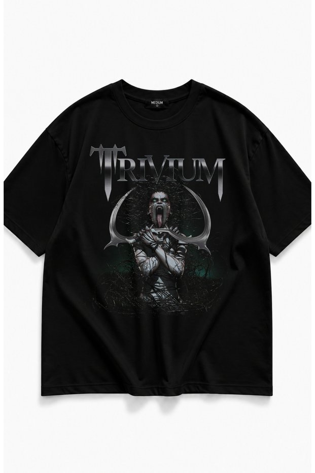 Unisex Trivium Written T-Shirt, Oversize Rock Band Printed Crew Neck T-Shirt