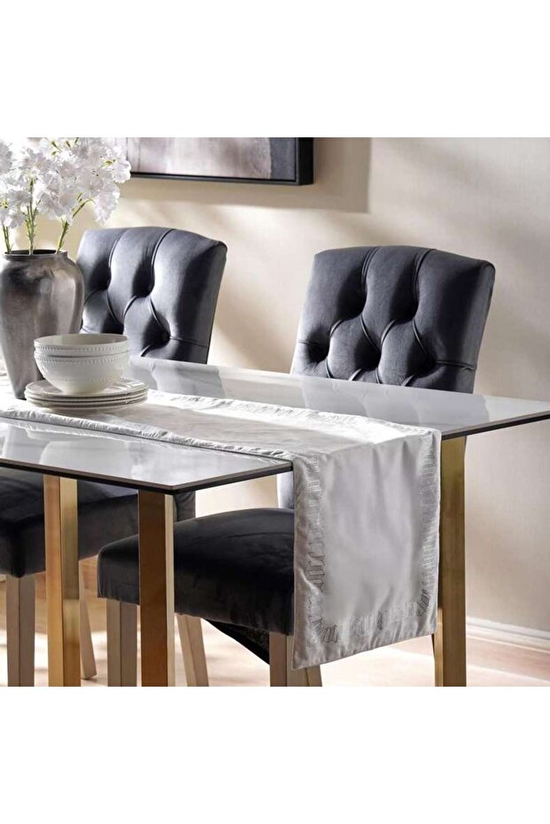 Celestia Foil Printed Table Runner 33x300cm - Silver