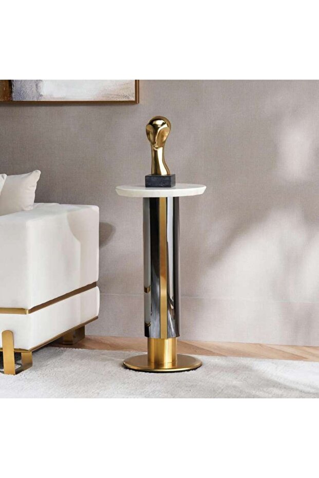 Nodrea Planter Stand Marble Medium - White & Gold
