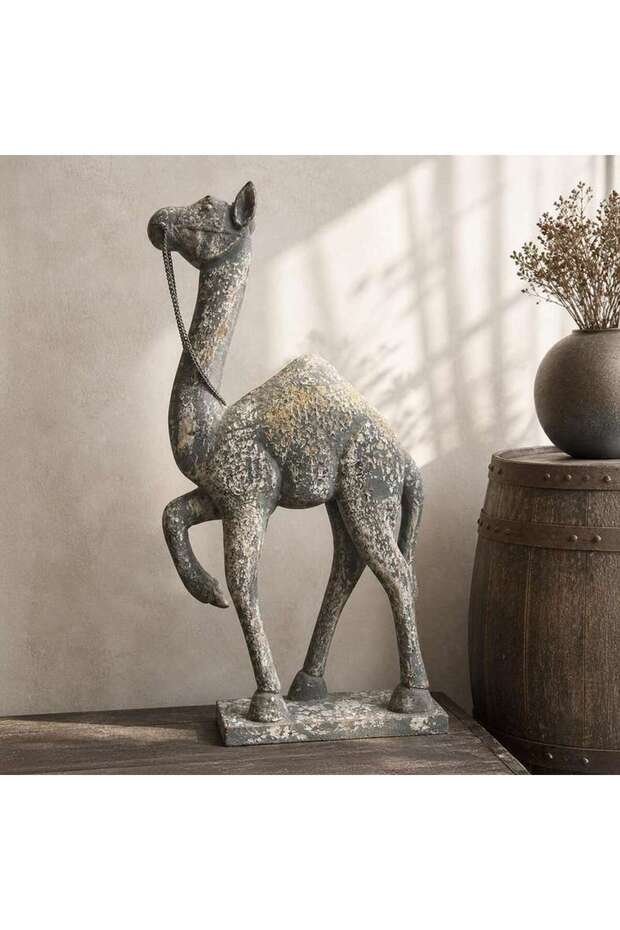 Camel Wooden Carved Decor Sculpture 35x10x72cm - Antique Brass
