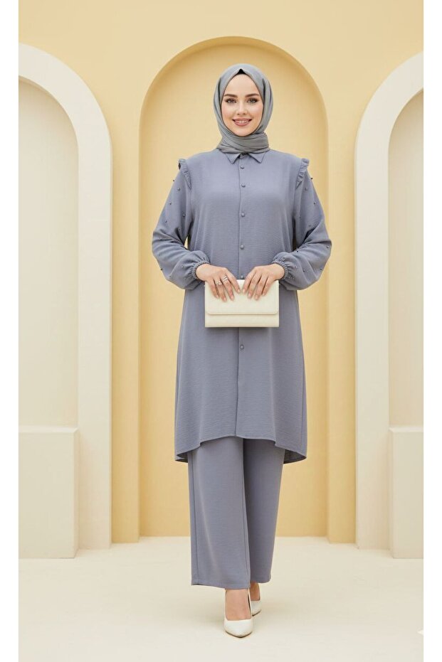 Mesh Suit Tunic Pants 2-Piece Set Stylish Comfortable Hijab Combination