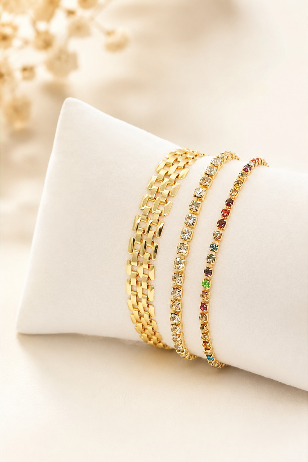 3-Piece Gold Color Stylish Design Women's Bracelet Combination